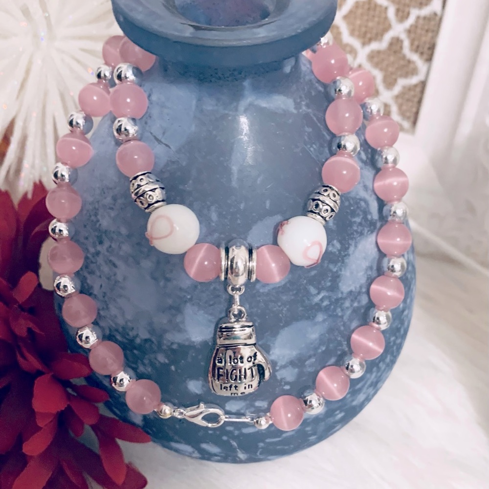 Handmade breast cancer awareness necklace